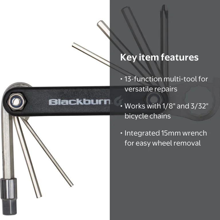 Blackburn Bicycle Multi-Tool, 13 Functions with Wrench, Hex Keys