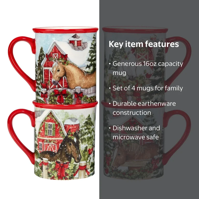 Certified International Homestead Christmas 16 oz. Mugs, Set of 4