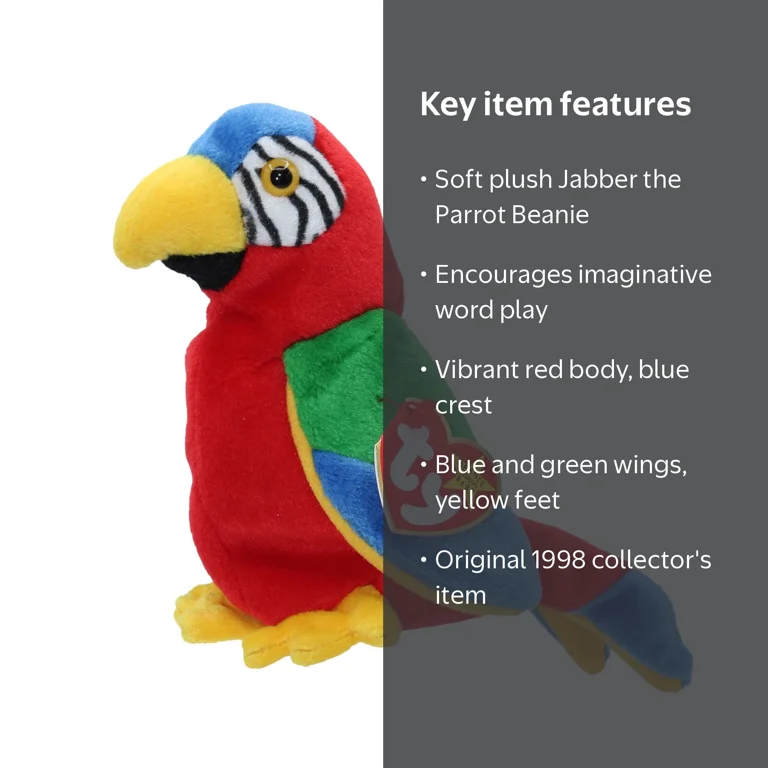 Ty Beanie Babies Jabber the Parrot Plush Toy | Stuffed Animal