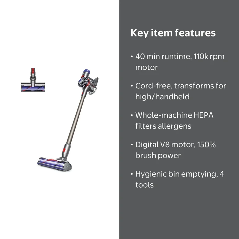 Dyson V8 Animal Cordless Vacuum | Titanium | Up to 40 Minutes