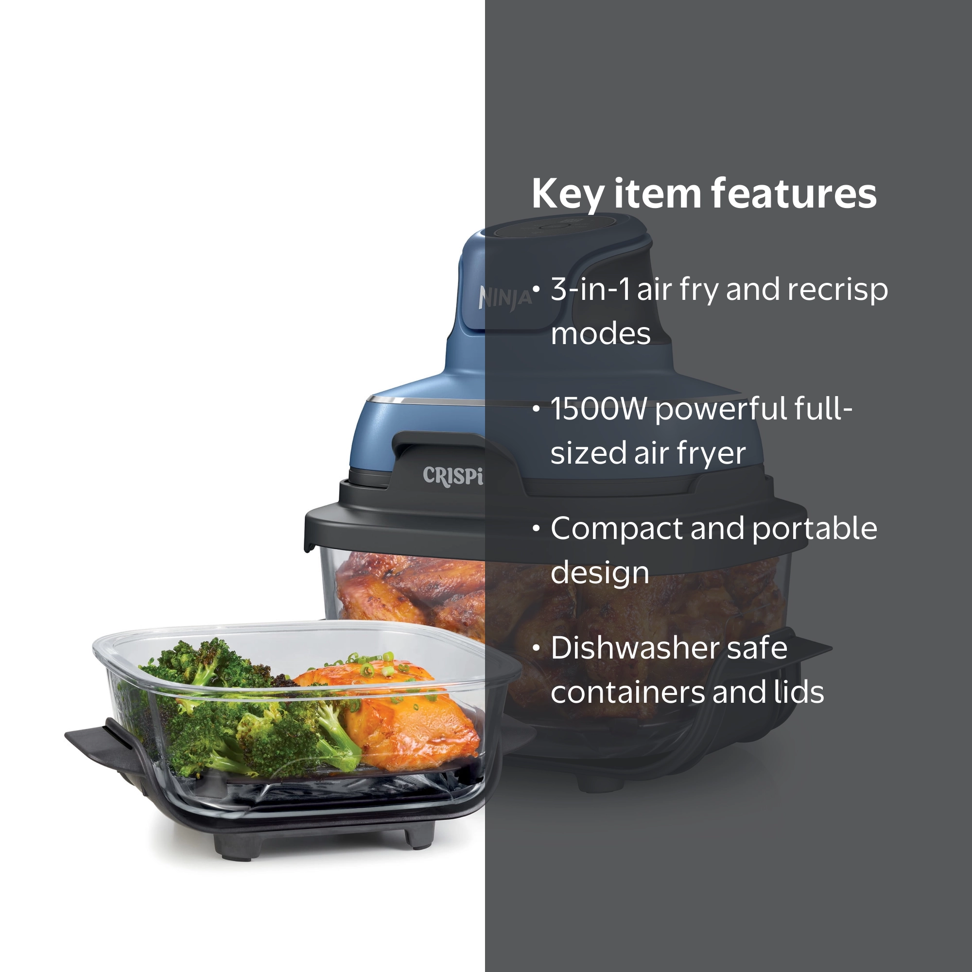 Ninja, Air Fryer Glass Container, FN100ND Blue, 4-Qt & 5-Cup