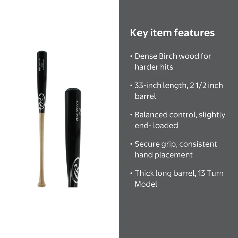 Rawlings Big Stick Birch Wood Baseball Bat, 33