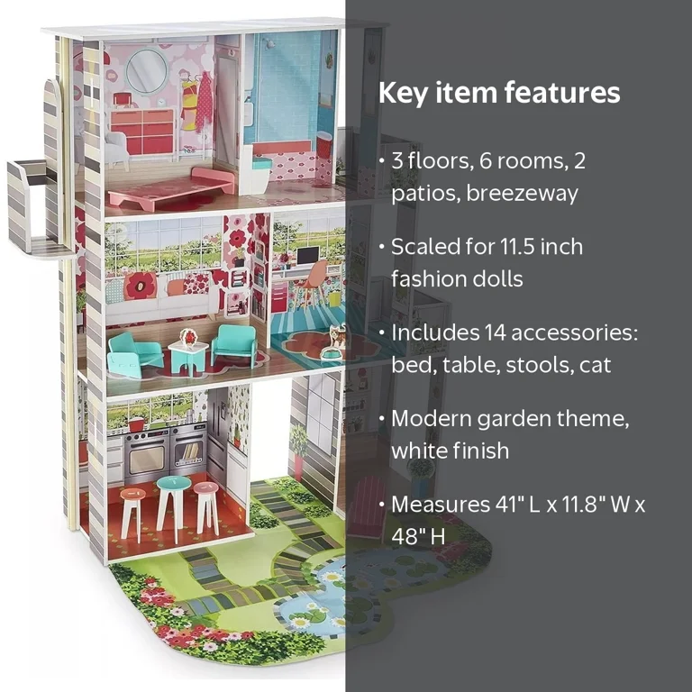 Imaginarium Wooden Garden Dollhouse, 41in, Elevator, Accessories