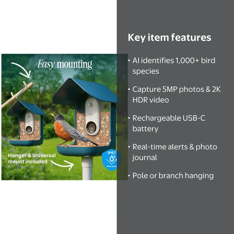 Birdbuddy, Smart Bird Feeder with Camera, Model, Blue - Walmart.com