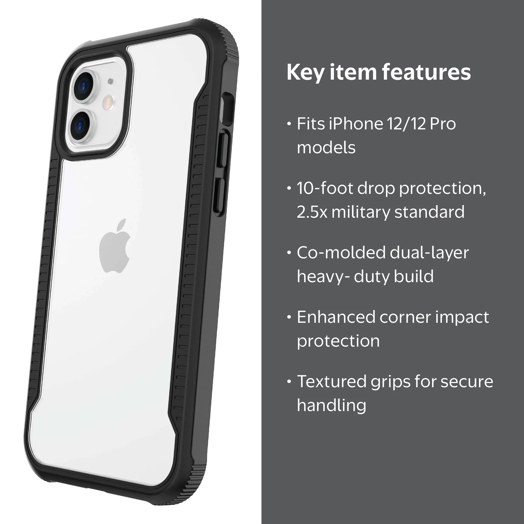 Onn+ Dual-Layer Phone Case for iPhone 12 and 12 Pro Black Clear 10