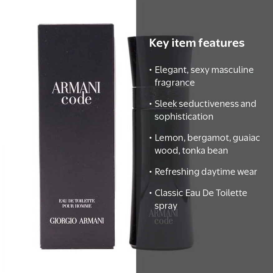 Giorgio Armani, Eau De Toilette Spray, 2.5 Oz, Black Code for Men