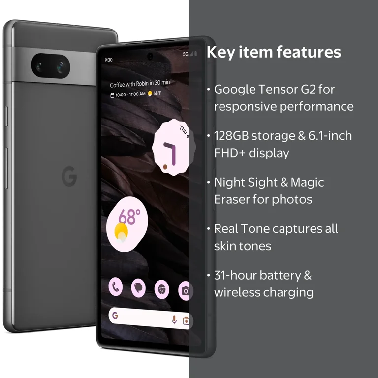 Google, Postpaid Smartphone, AT&T Google Pixel 7a 128GB, Charcoal