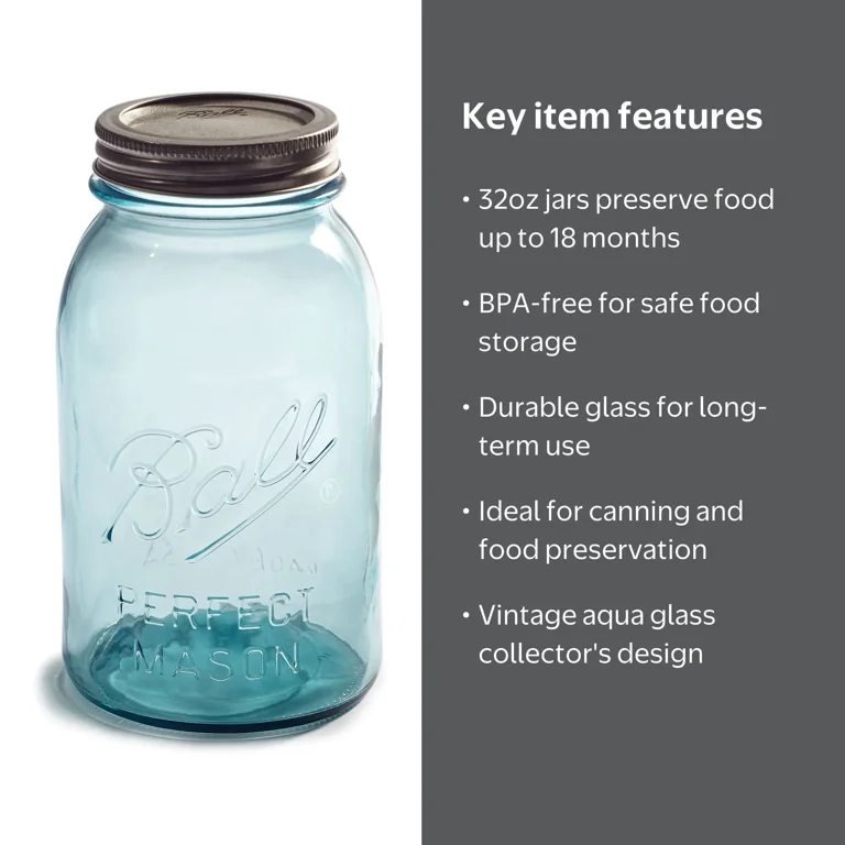 Ball Aqua Vintage Regular Mouth Quart 32-oz. Glass Mason Jars, 4-pack