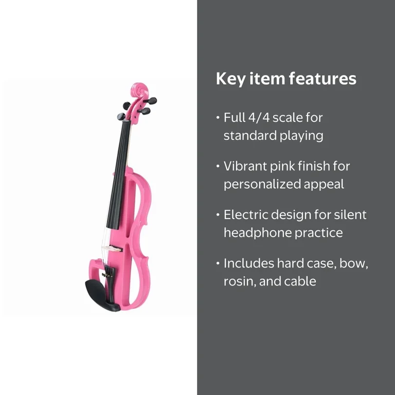 Full Size 4/4 Bunnel Edge Electric Silent Violin Set - Pink Finish