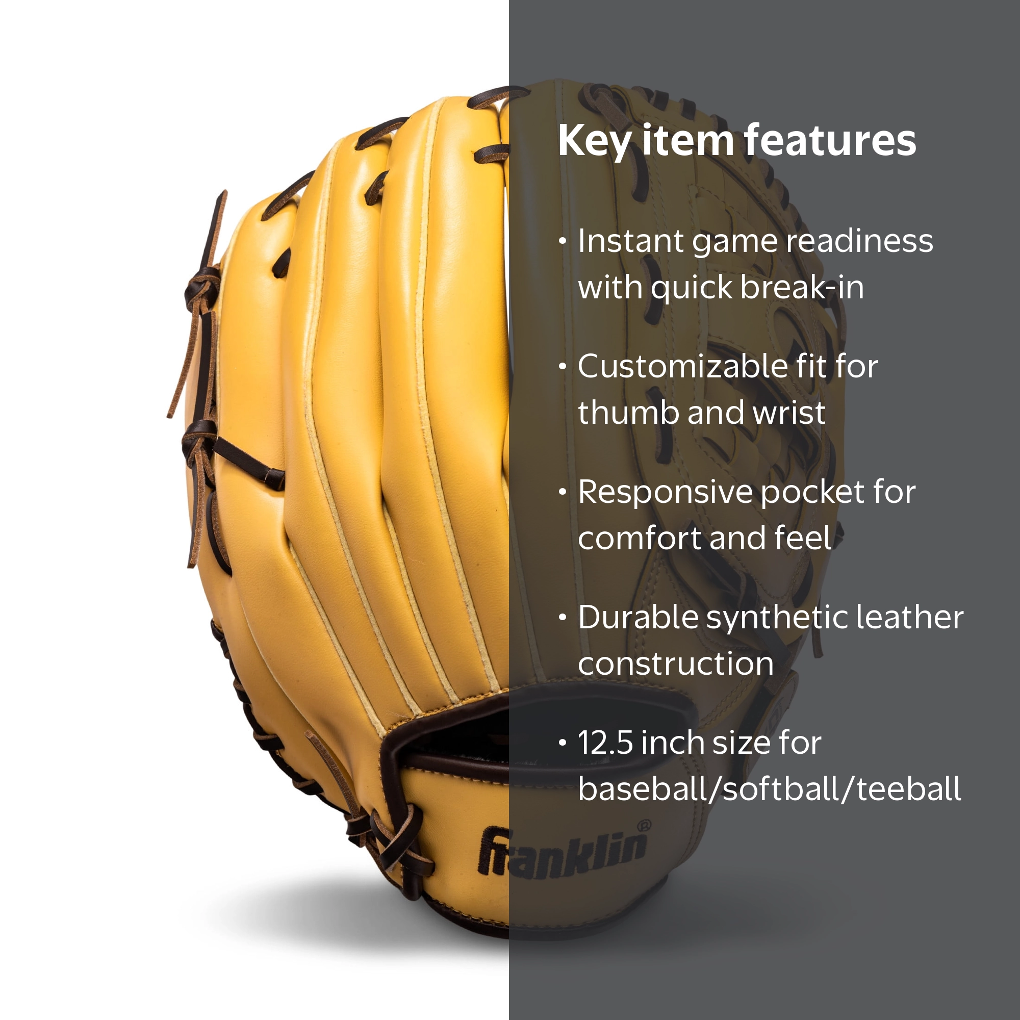 Franklin Sports Field Master Baseball + Softball Glove, 12.5 in