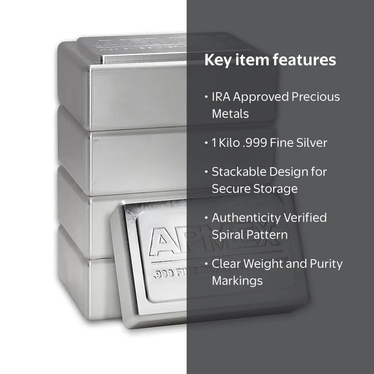 APMEX 1 Kilo Pure Silver Bullion Bar - Stackable, IRA-Approved