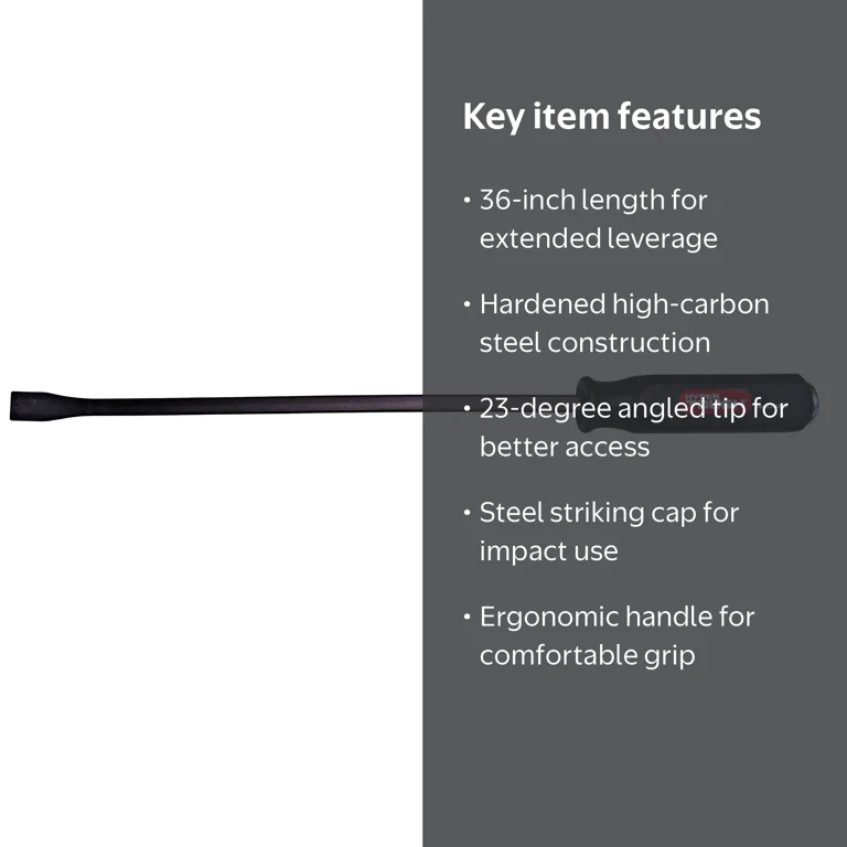 Hyper Tough 36-Inch Steel Pry Bar Tool with Metal Striking Cap for