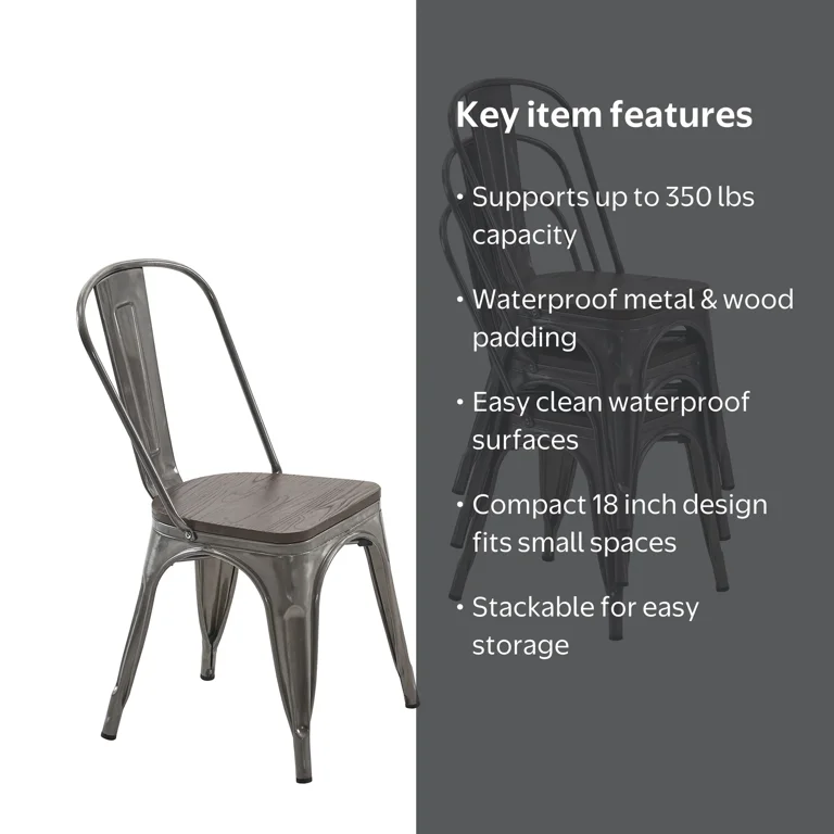 Nazhura Farmhouse Tolix Metal Wood Dining Side Chair, Set of 4