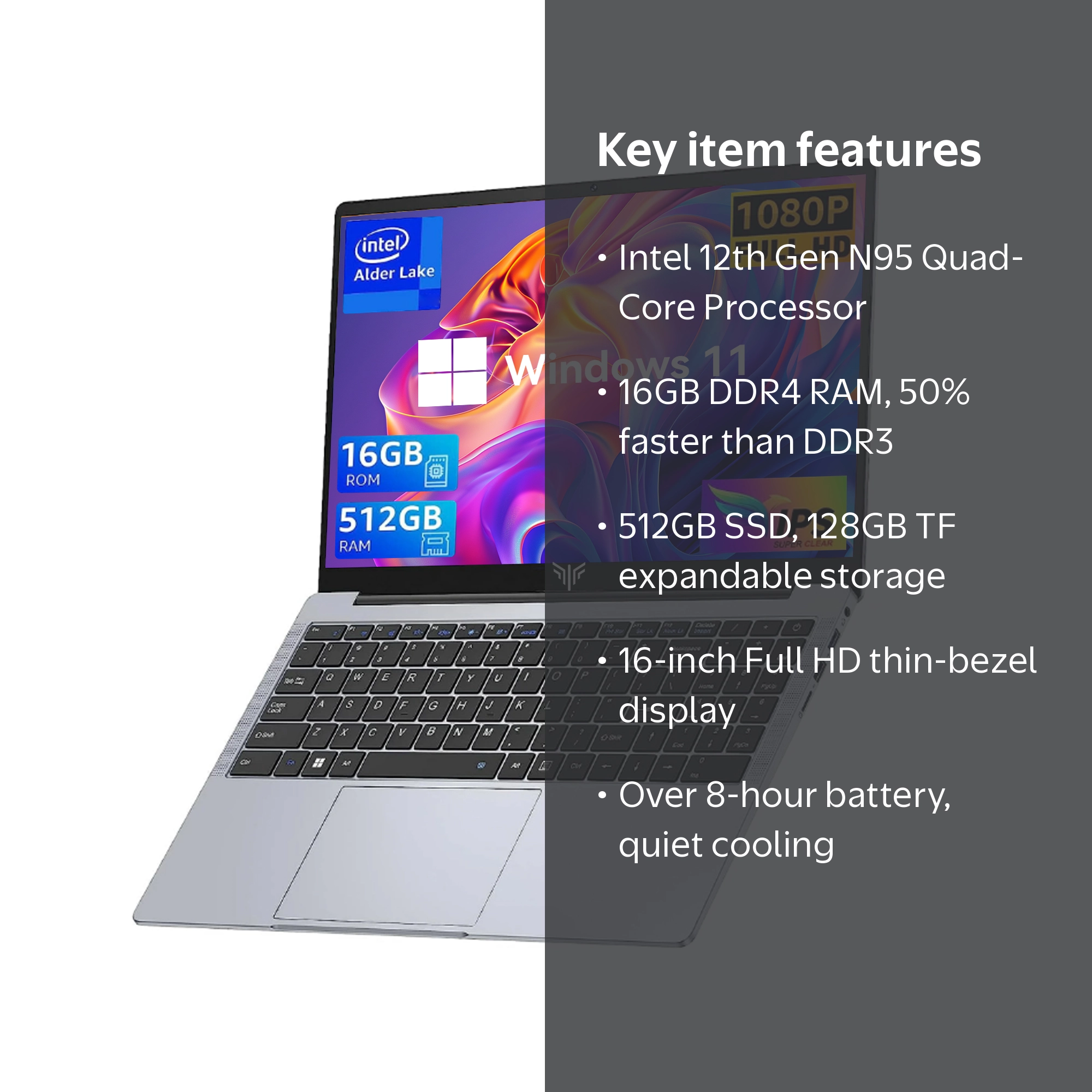 ACEMAGIC Laptop 15.6 FHD 16GB 512GB Intel Quad-Core 12th Alder