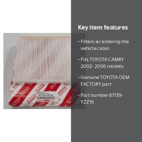 TOYOTA OEM FACTORY CABIN AIR FILTER 2002-2006 CAMRY 87139-YZZ19