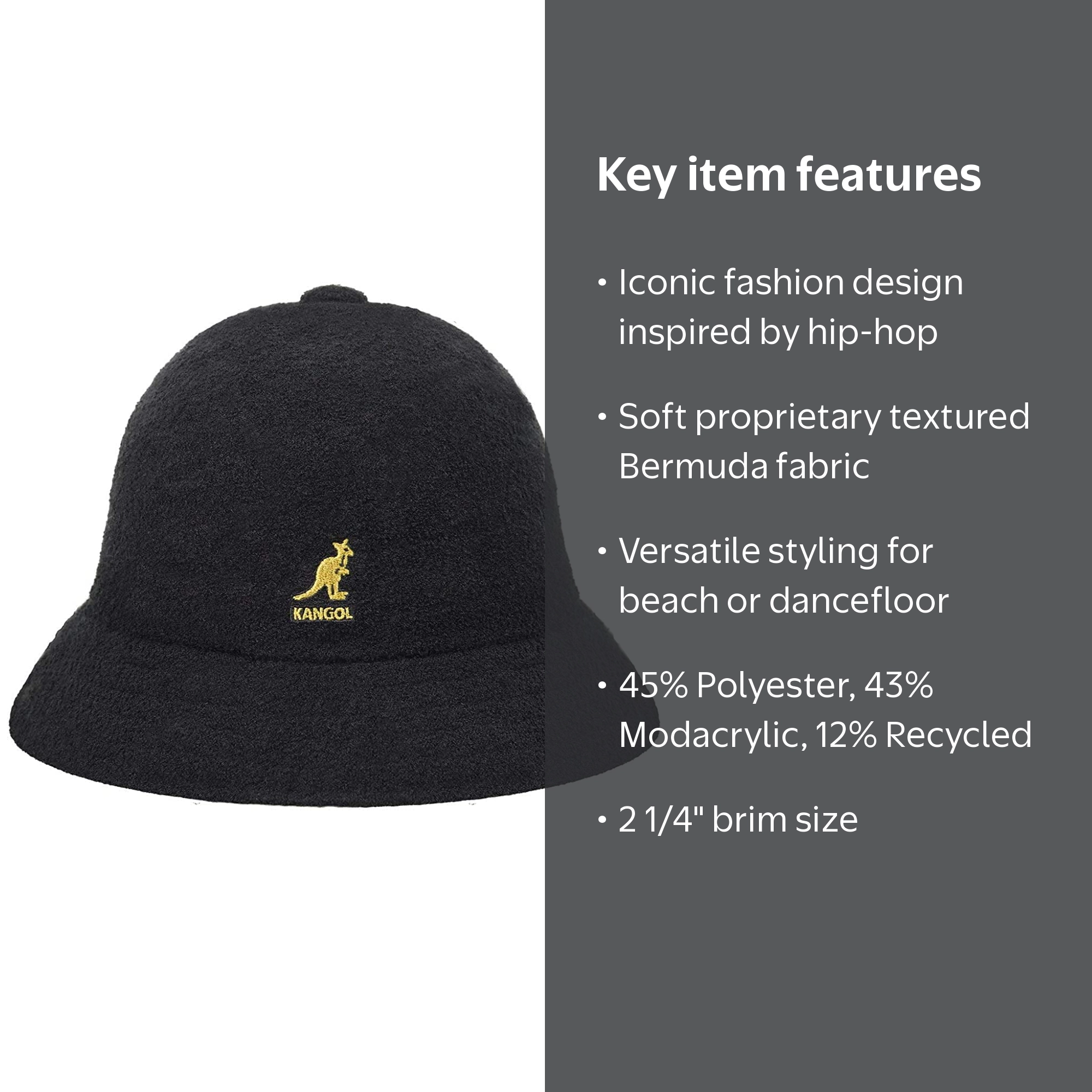 KANGOL ブラック ゴールド バケットハット M Kangol Bucket Bermuda Unisex Hat - Black/Gold - Walmart.com