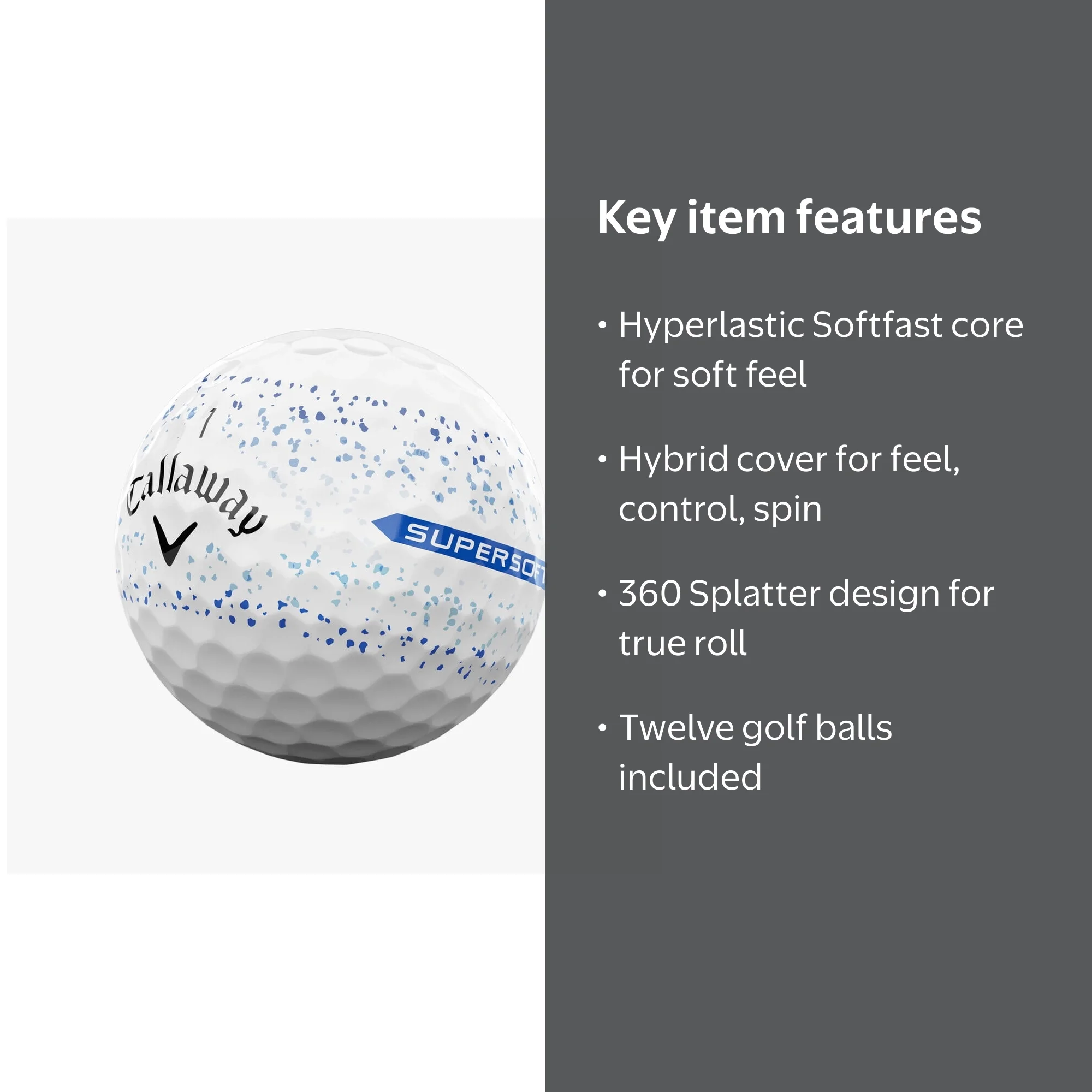 Callaway Supersoft Splatter Blue Golf Ball 12pk with 360 Alignment