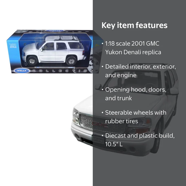 2001 GMC Yukon Denali White 1/18 Diecast Model Car by Welly