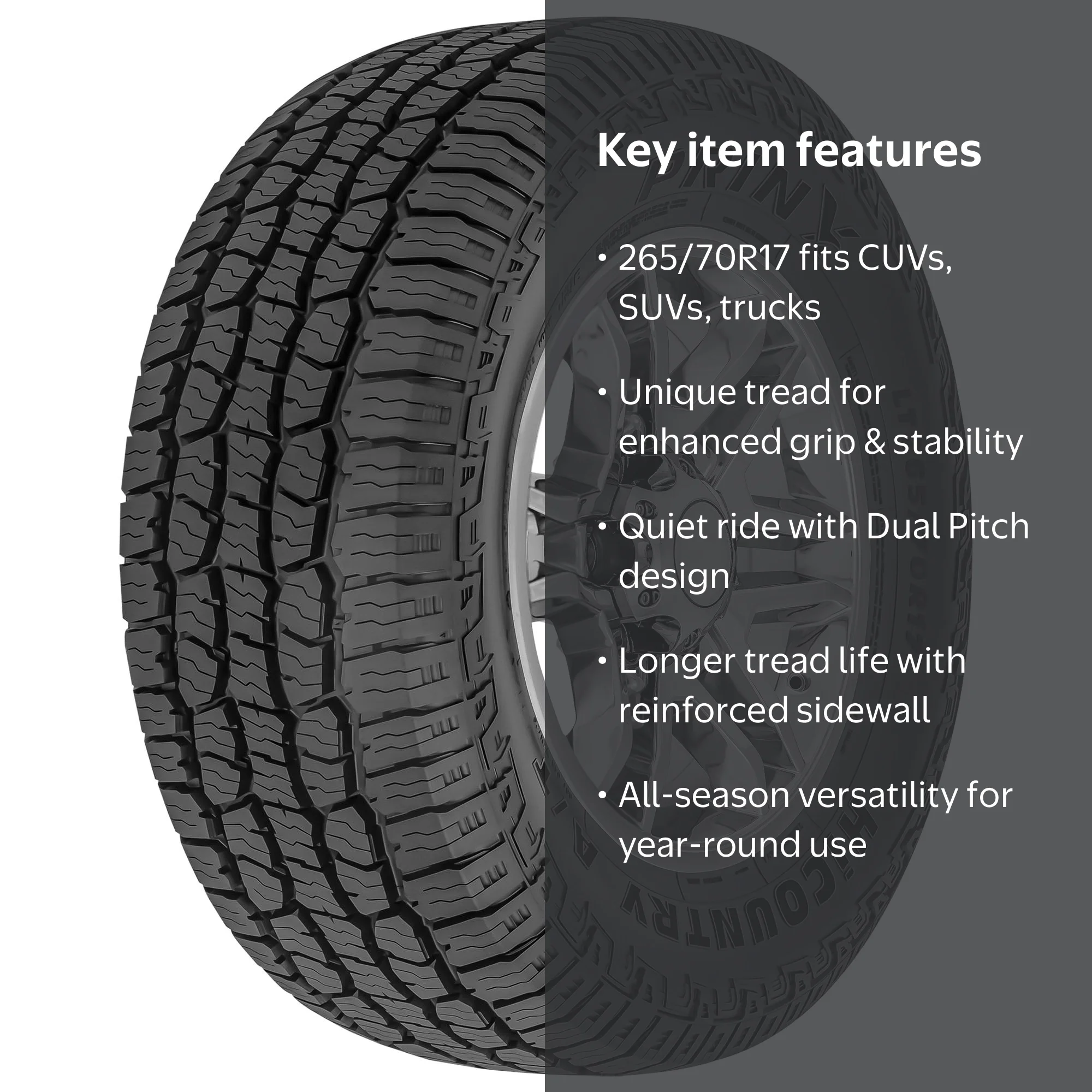 Prinx, All Season SUV Tire, 265/70R17 115T, White Letters