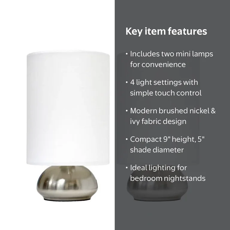 Simple Designs Gemini 2 Pack Mini Touch Lamps, 9
