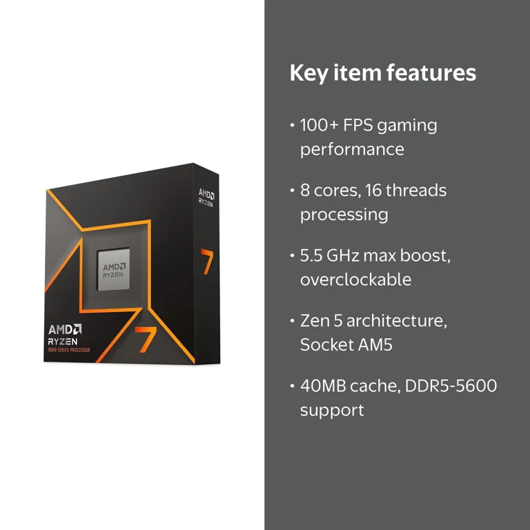 AMD Ryzen 7 9700X Desktop Processor, 8-Core 16-Thread, Up to 5.50