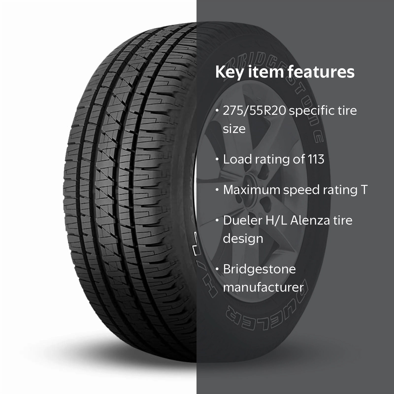 Bridgestone Dueler H/L Alenza OWL Touring Tire, 275/55R20 113T