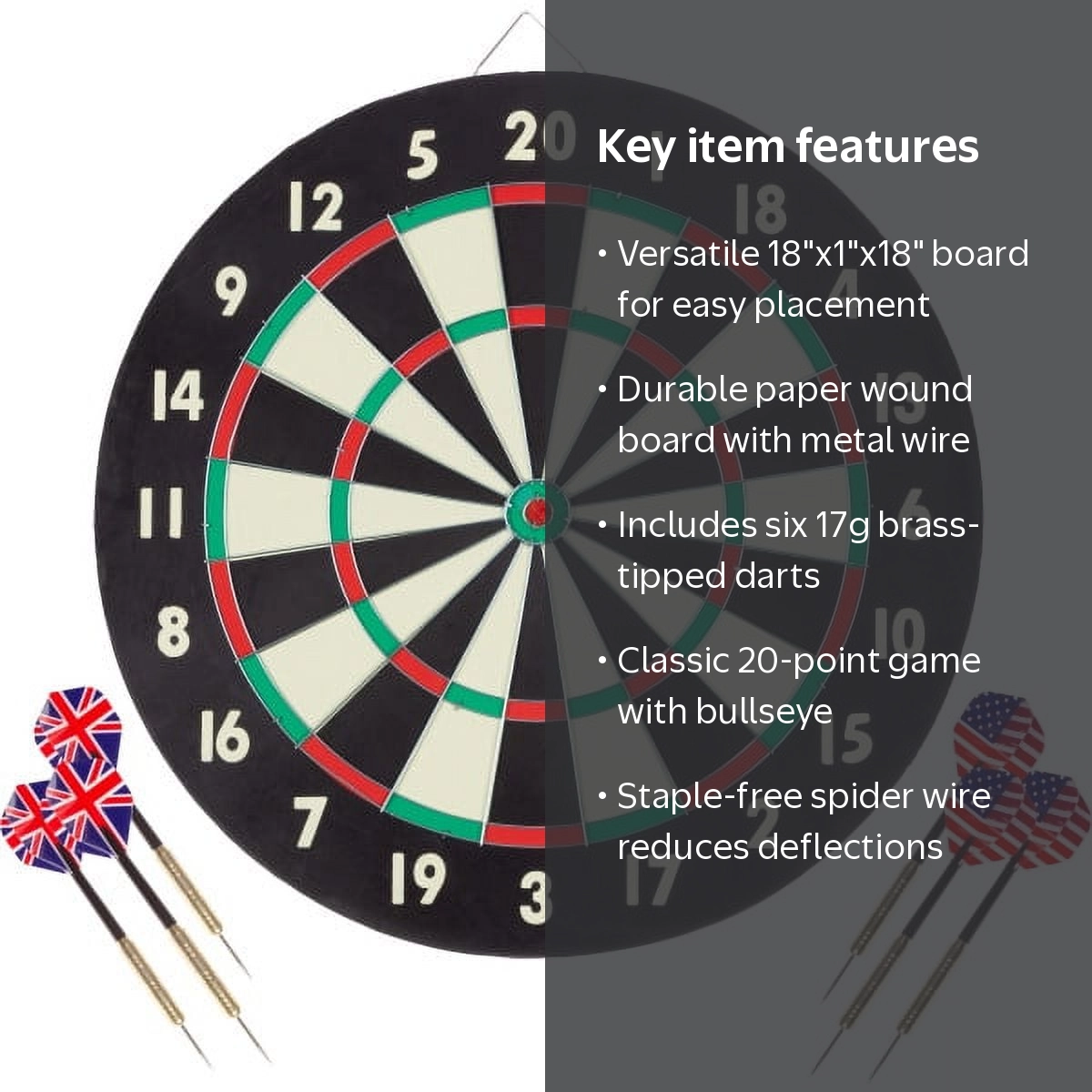Trademark Games Paper Dart Board with Six 17g Brass Tipped Darts