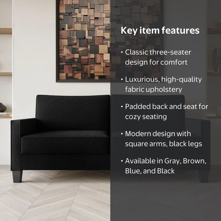 Home Design Marcia Square Arm Sofa with Padded Back and Seat