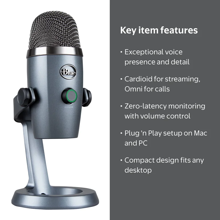 Logitech, Blue Yeti Nano USB Microphone, No-Latency Monitoring
