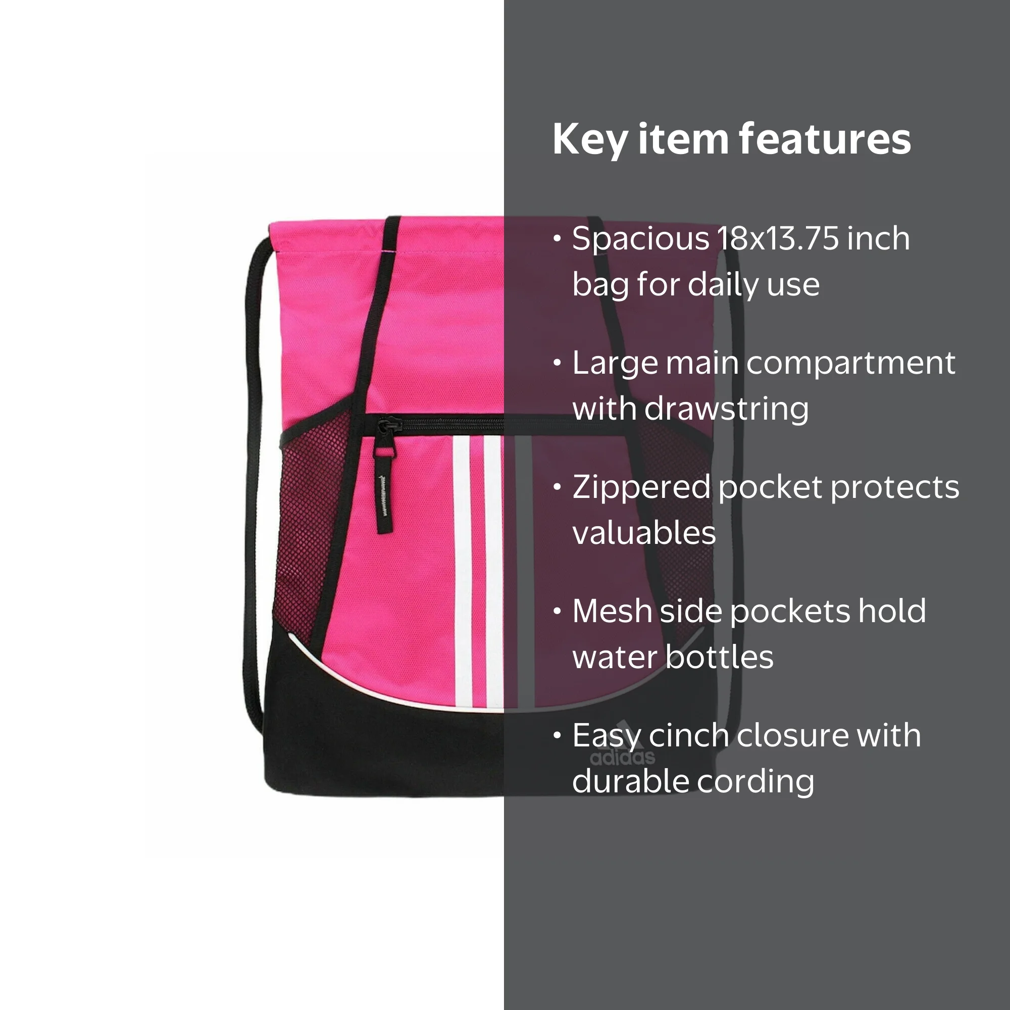adidas, Sackpack Sling Backpack, Shock Pink, 18