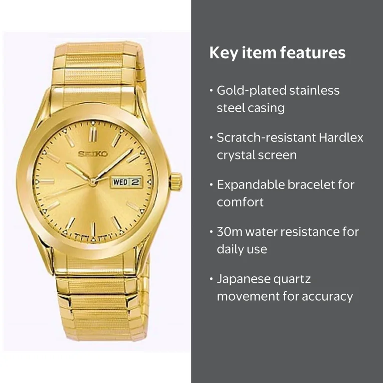 Seiko Men's Gold Plated Day Date Flex Band Watch SGFA02 - Walmart.com