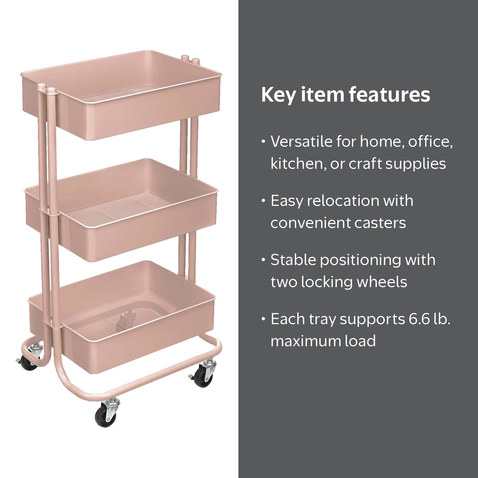 Lexington Rose Gold 3 Tier Room Shelf With Wheels - Simply Tidy
