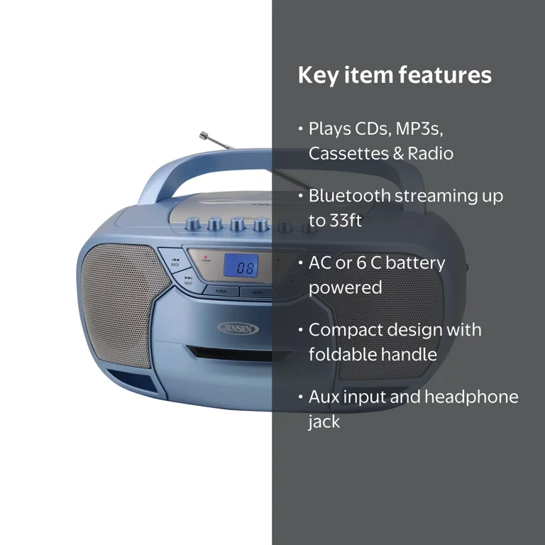 JENSEN CD-590 Portable Bluetooth Stereo CD and Cassette Player