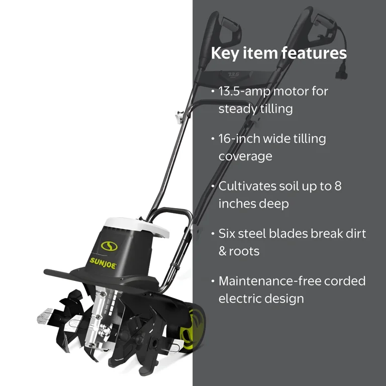 Sun Joe, Electric Garden Tiller Cultivator, TJ604E, 16 Inch