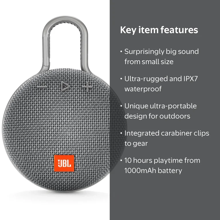 JBL Clip 3 Waterproof Portable Bluetooth Speaker with Wireless