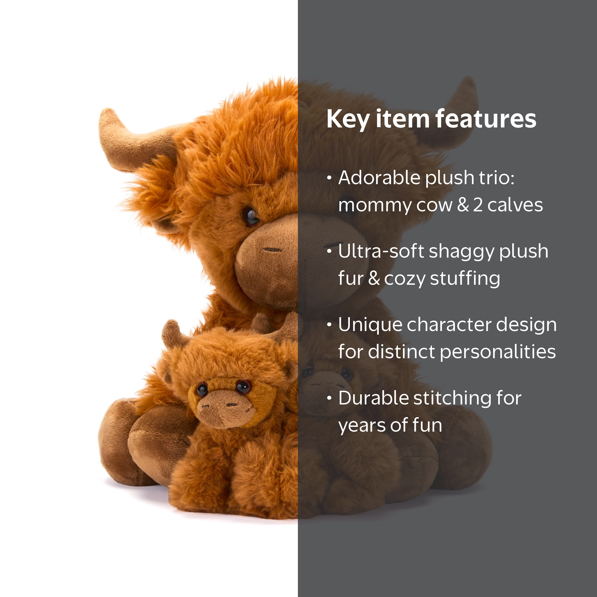 Hugs & Cuddles™ Fluffy Fam 10” Highl& Cow Mommy & Babies Plush Set