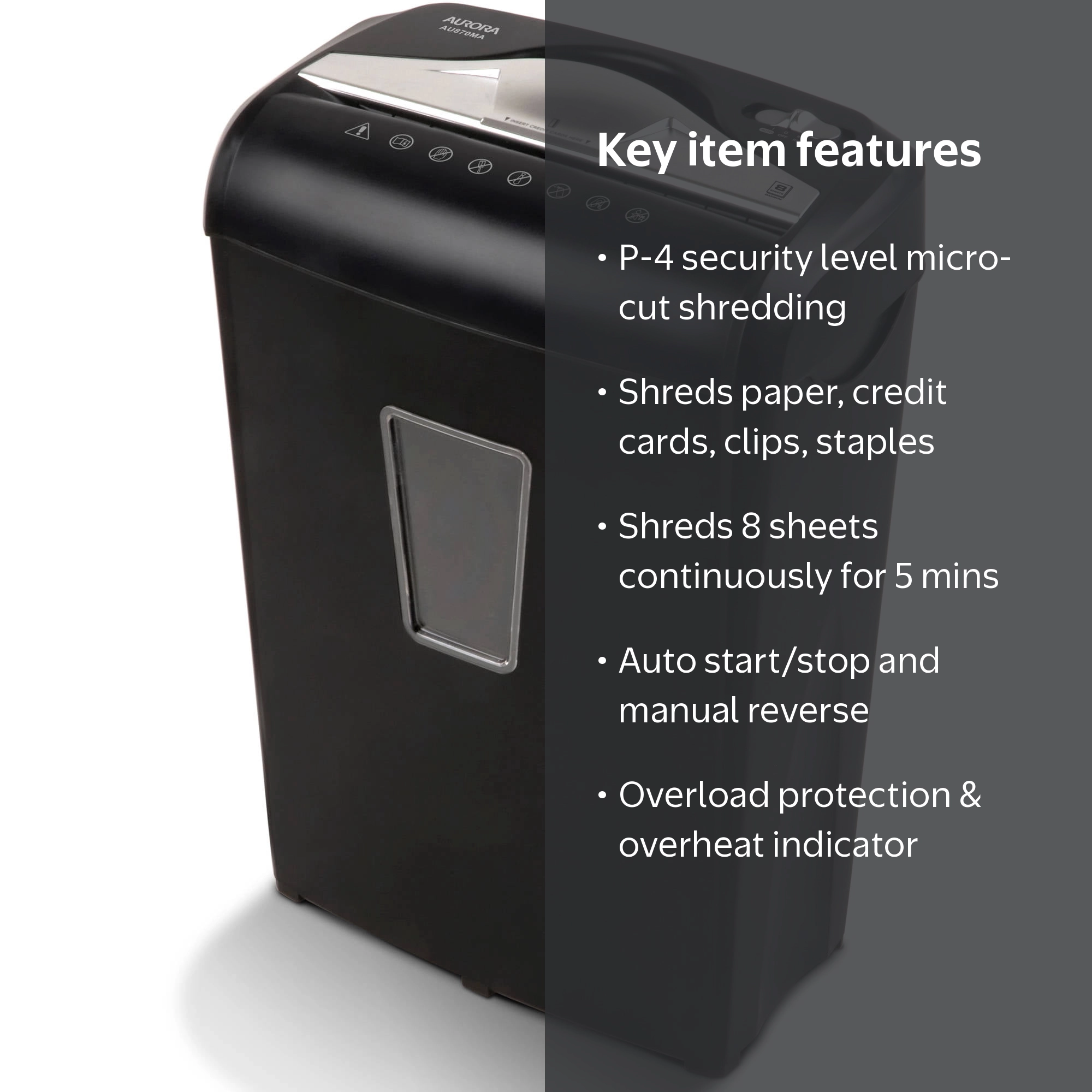 Aurora, Micro-Cut Paper Shredder, AU870MA, 8-Sheet, Security Level