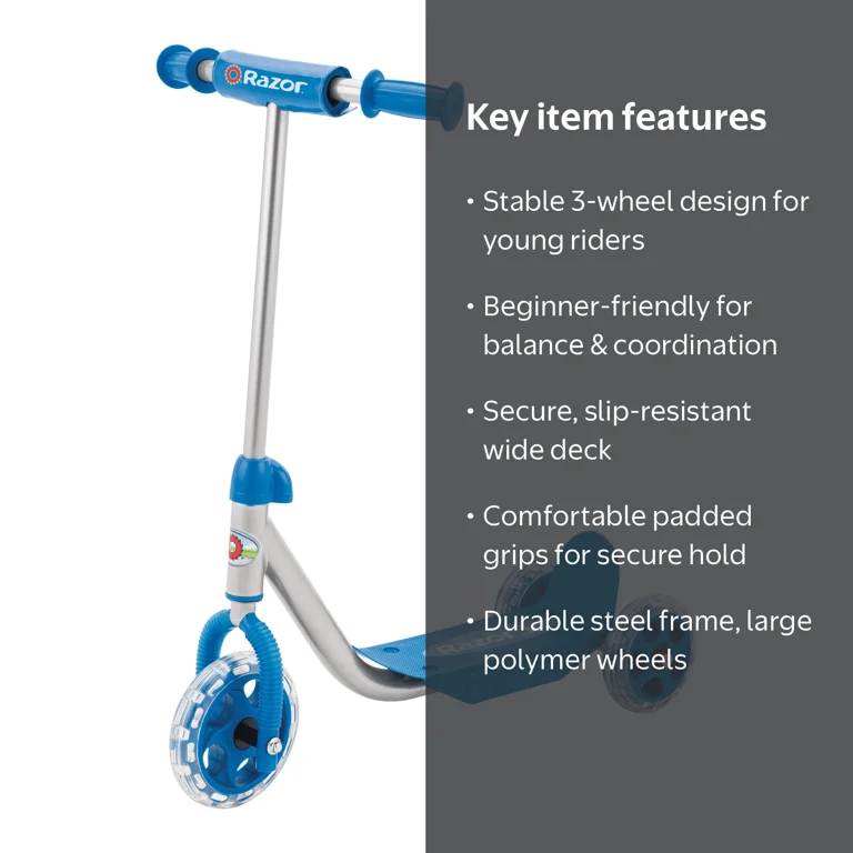 Razor Jr 3-Wheel Lil' Kick Scooter - for Kids Ages 3+, Blue