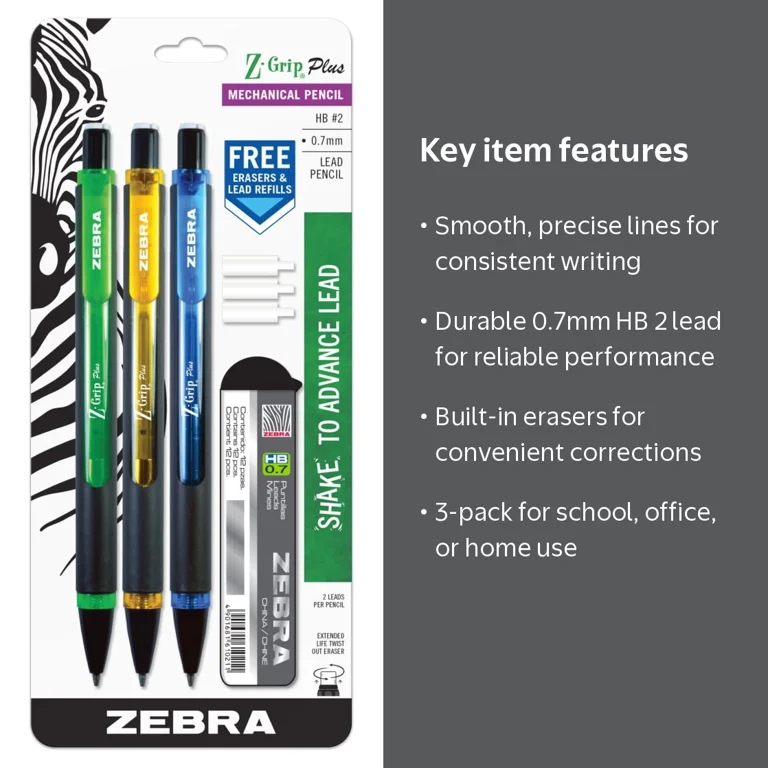 Zebra Pen, Mechanical Pencil, Z-Grip Plus, 0.7mm, 3pk - Walmart.com