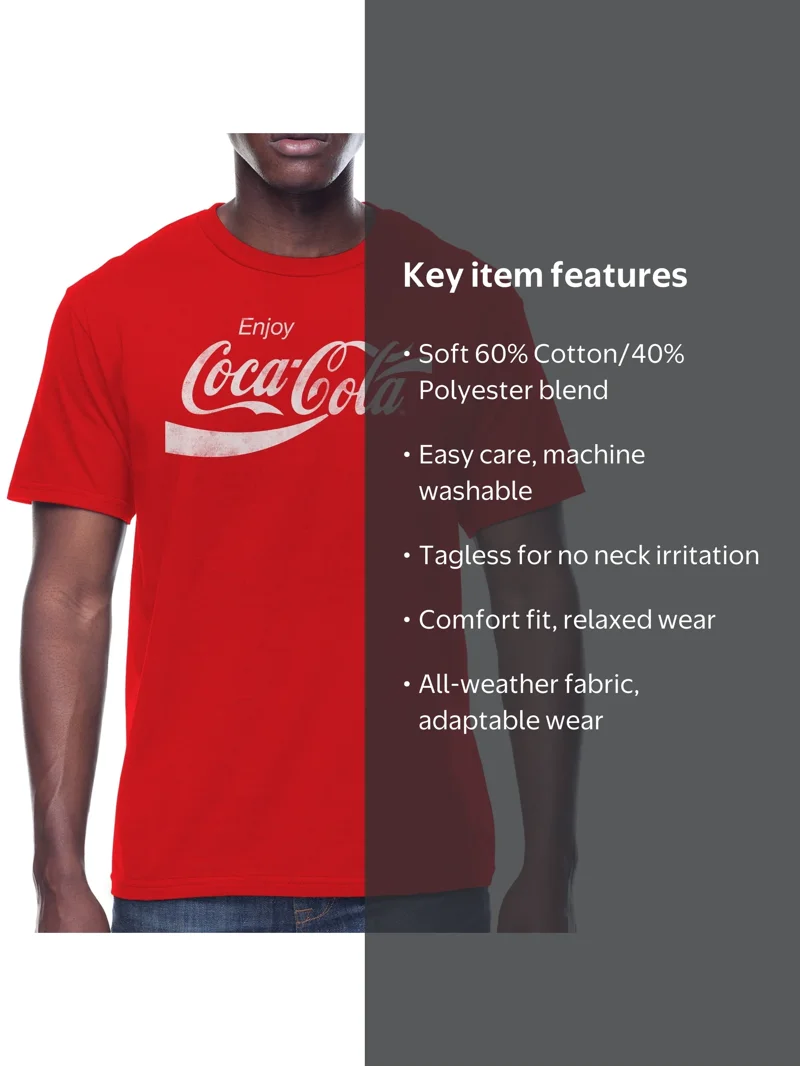 Coca-Cola Men's Graphic Crew Neck T-shirt, Comfortable Fashionable