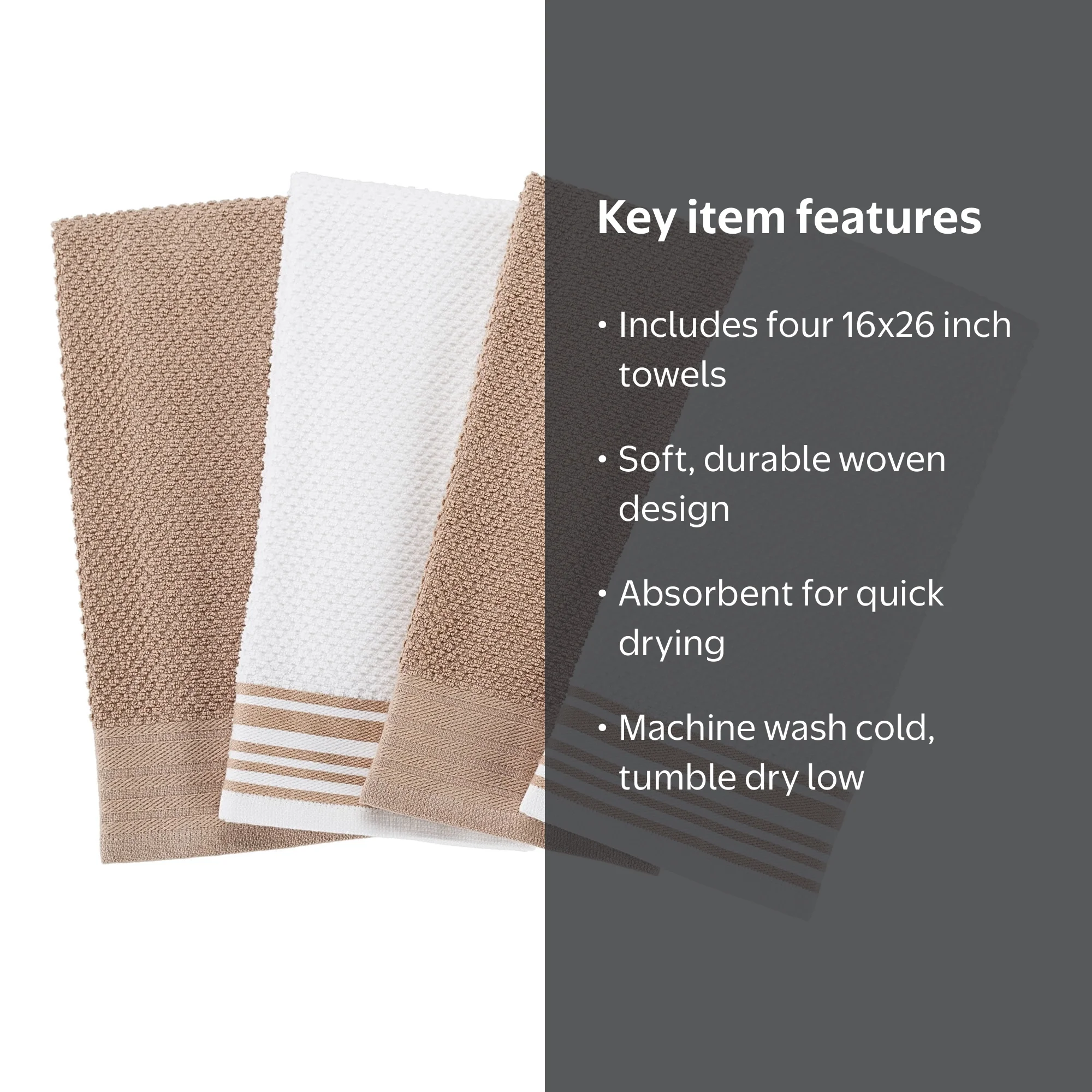 Mainstays 4-Pack 16”x26” Woven Kitchen Towel Set, Brownstone