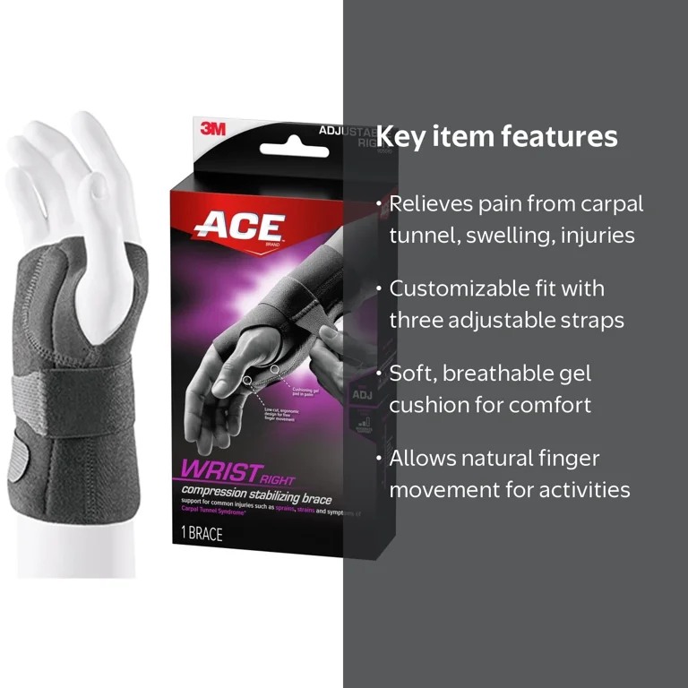 リラクゼーショングッズ ACE ACE Brand Compression Stabilizing Wrist Brace, Right hand