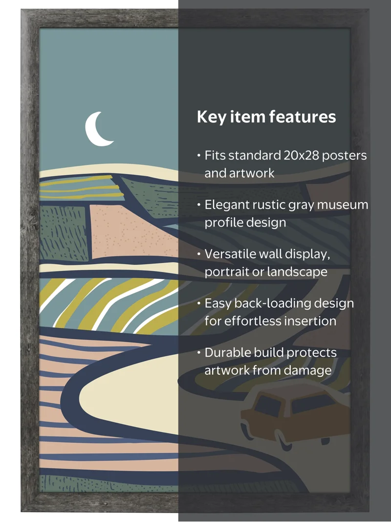 Mainstays 20x28 Rustic Gray Museum Poster Frame Durable Wall Art