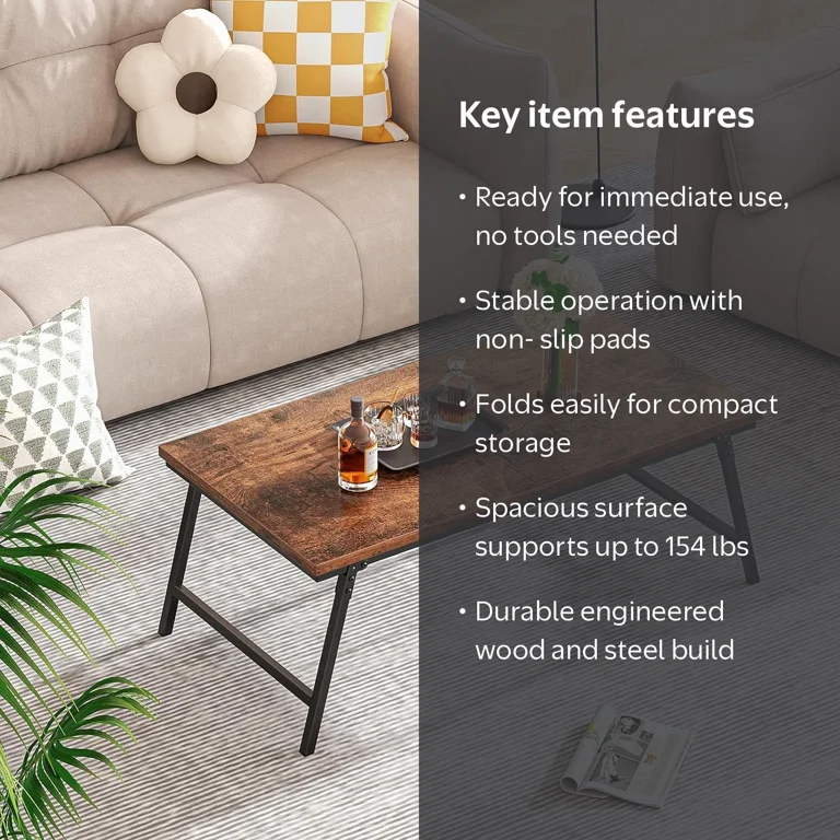Flycity Folding Coffee Table, No Assembly, Low Space-Saving Design