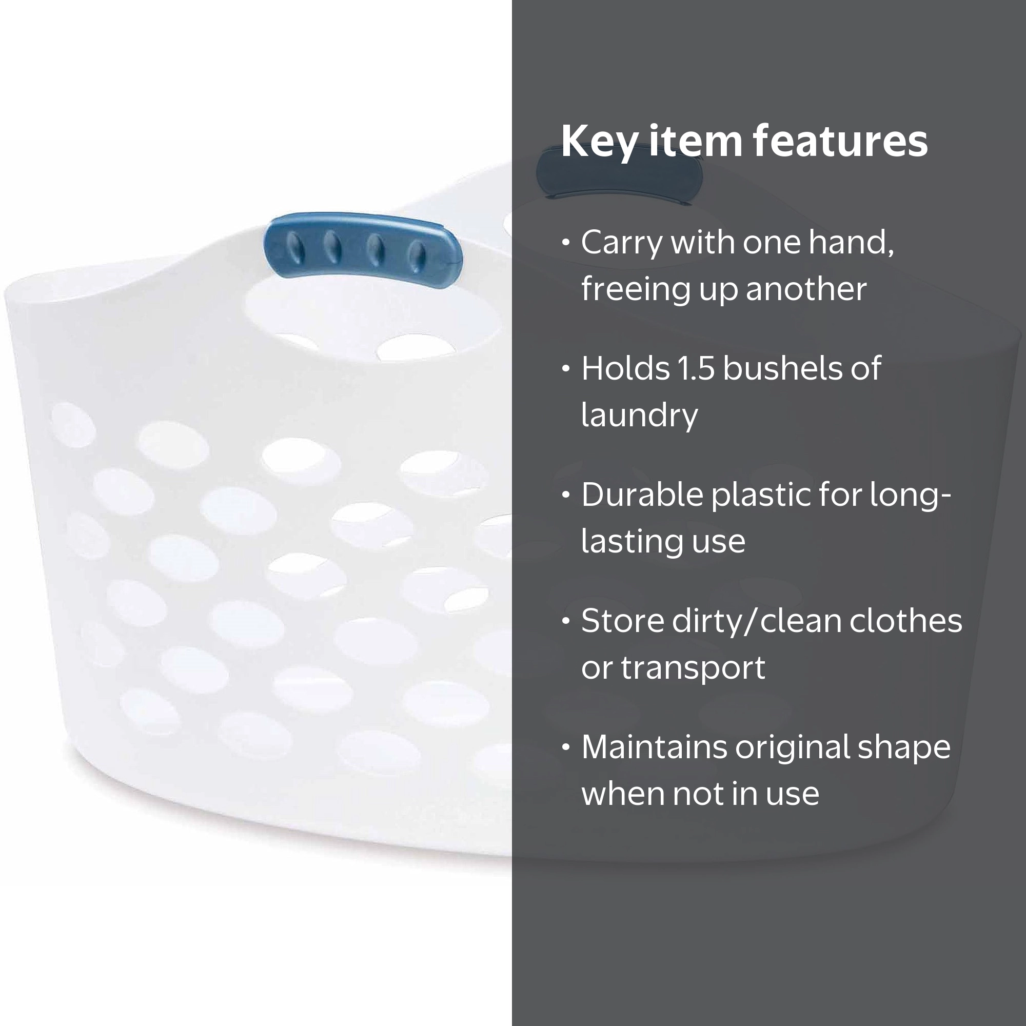 Rubbermaid, Laundry Basket, 1.5 Bushel Flex 'N Carry, White