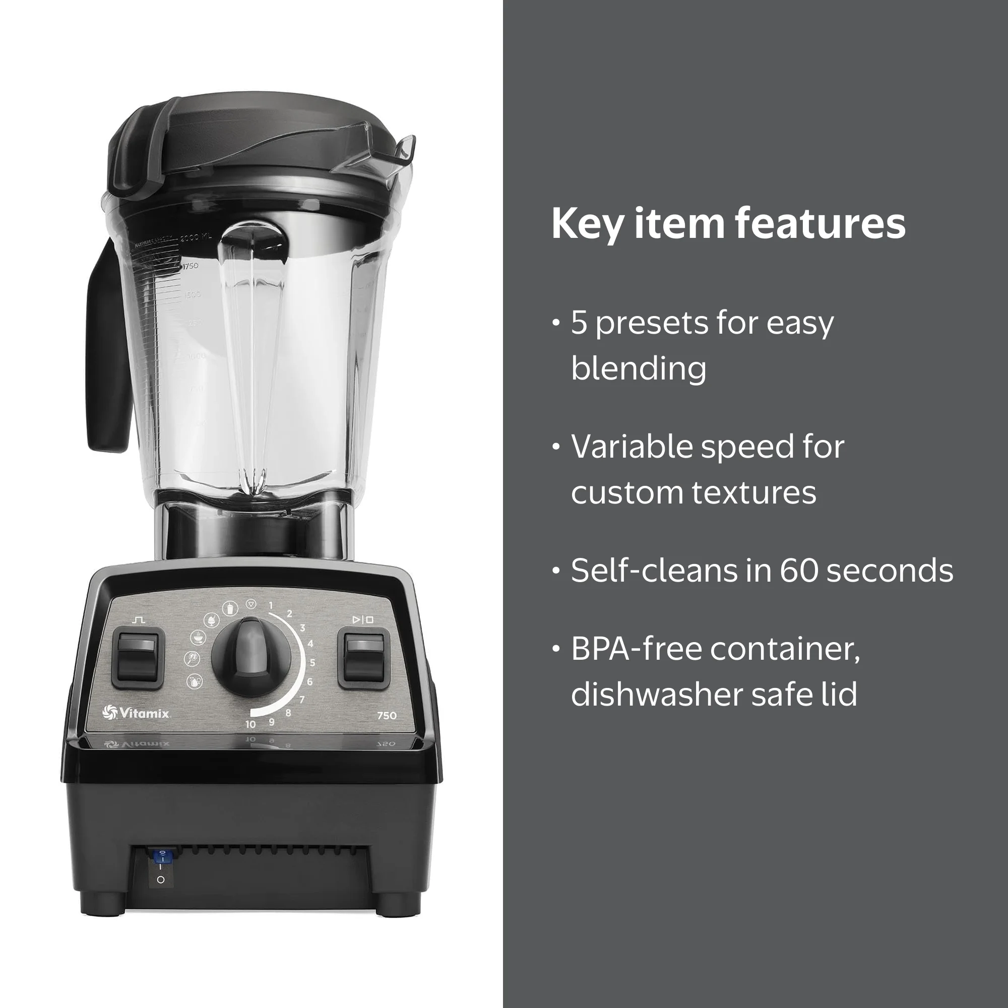 Vitamix Blender, Black, Propel Series 750 with Preset Programs