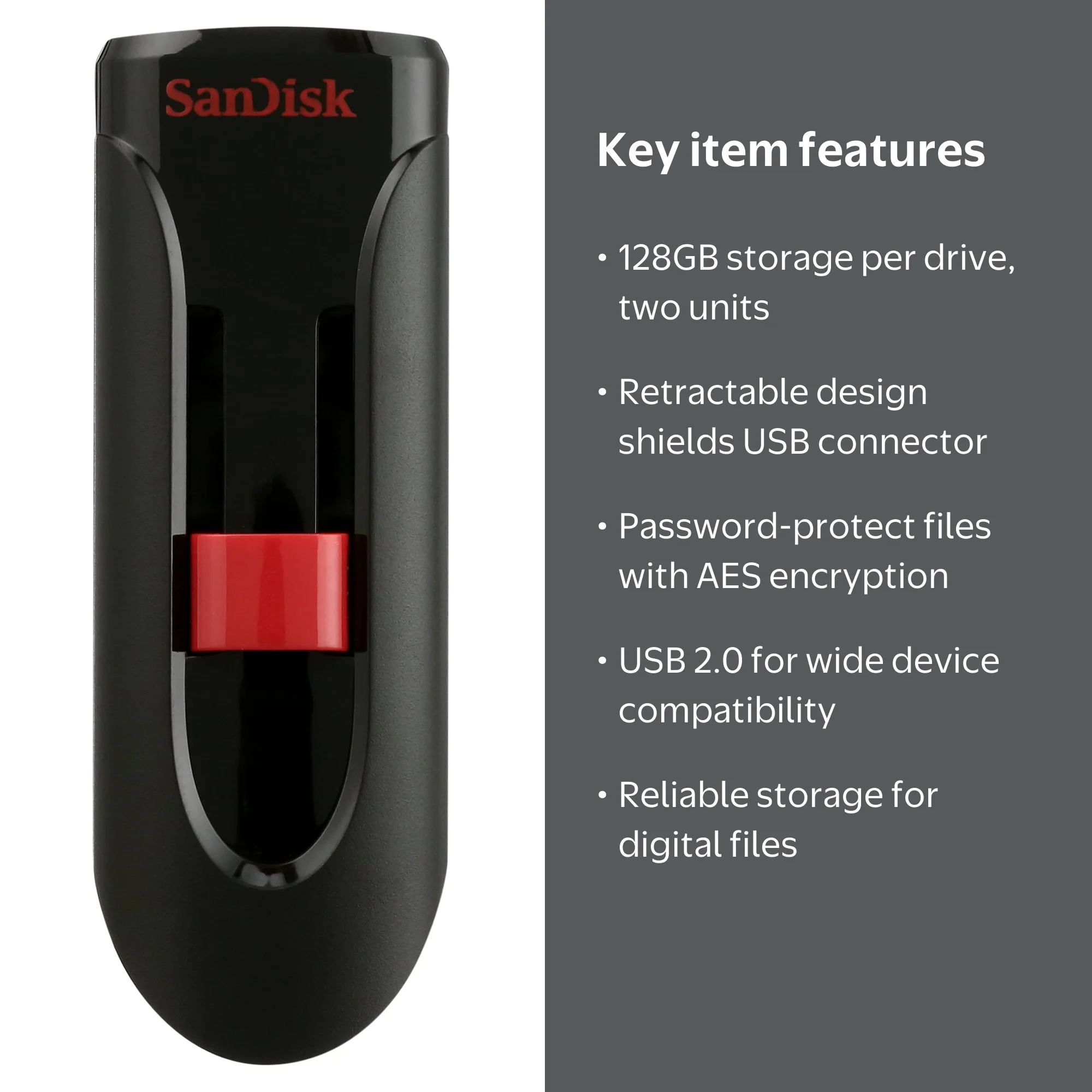 SanDisk 128GB Cruzer Glide Memory Sticks, USB 2.0 Flash Drive