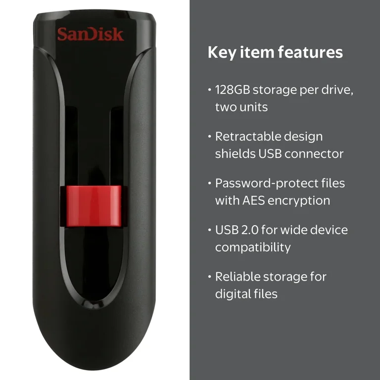 SanDisk 128GB Cruzer Glide Memory Sticks, USB 2.0 Flash Drive