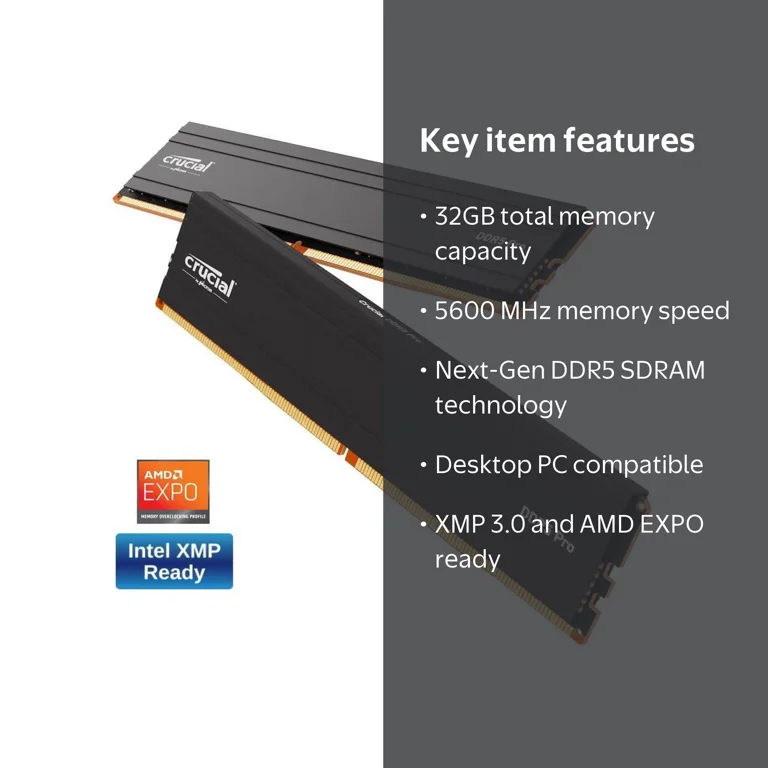 Crucial Pro 32GB (2x16GB) DDR5 5600 PC5 44800 XMP 3.0 AMD EXPO