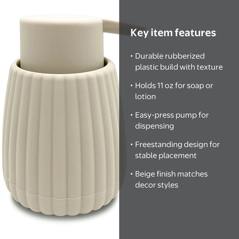Mainstays Rubberized Plastic Ribbed Soap Pump Beige with Large
